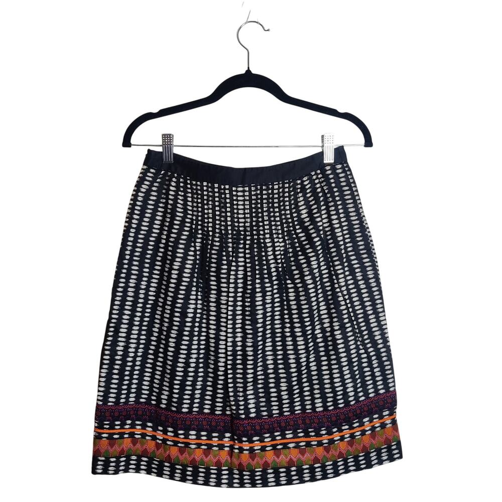 Anthropologie Edme & Esyllte Cotton Poplin Twee Black Tribal Ribbon Trim Skirt 4